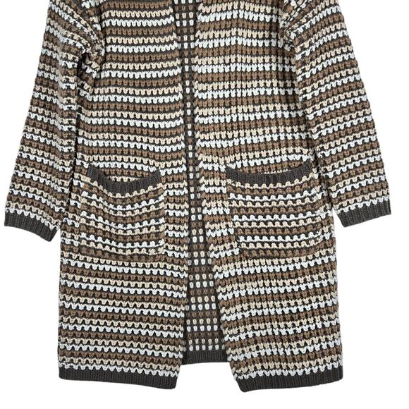 Lovestitch Cardigan Sweater Womens Small Brown Cream Striped Open Chunky Cozy - Picture 5 of 12